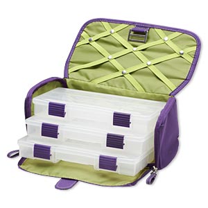 Tote, Plano® Creative Options® and Craft Locker™, polyester and plastic,  royal purple and avocado green, 10-1/4 x 5-1/2 x 5-1/2 inches with zipper  and buckle closure. Sold individually. - Fire Mountain Gems and Beads