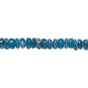 Bead, blue apatite (natural), 5x3mm-6x4mm hand-cut rondelle and heishi, C- grade, Mohs hardness 5. Sold per 13-inch strand.