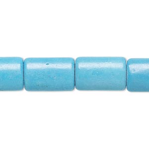 Bead, magnesite (dyed / stabilized), blue,15x10mm puffed rectangle, B- grade, Mohs hardness 3-1/2 to 4. Sold per 15-inch strand.
