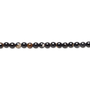 Bead, black agate (dyed / heated), 3-4mm round, C grade, Mohs hardness 6-1/2 to 7. Sold per 15-inch strand.
