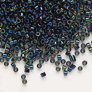Seed bead, Delica&reg;, glass, opaque metallic iris dark blue, (DB0002), #11 round. Sold per 50-gram pkg.