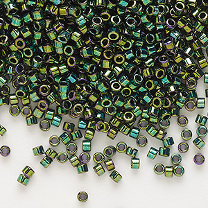 Seed bead, Delica&reg;, glass, opaque metallic iris dark green, (DB0027), #11 round. Sold per 7.5-gram pkg.