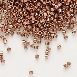 Seed bead, Delica&reg;, glass, opaque copper-plated, (DB0040), #11 round. Sold per 7.5-gram pkg.