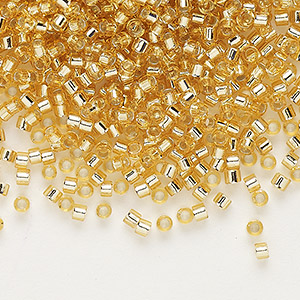 Seed bead, Delica&reg;, glass, transparent silver-lined gold, (DB0042), #11 round. Sold per 7.5-gram pkg.