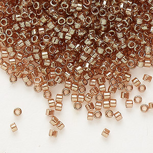 Seed bead, Delica&reg;, glass, translucent gold luster peach topaz, (DB0102), #11 round. Sold per 7.5-gram pkg.