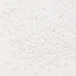 Seed bead, Delica&reg;, glass, opaque rainbow white pearl, (DB0202), #11 round. Sold per 7.5-gram pkg.