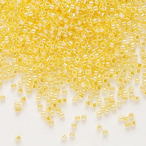 Seed bead, Delica&reg;, glass, opaque color-lined luster light daffodil, (DB0233), #11 round. Sold per 250-gram pkg.