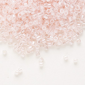 Seed bead, Delica&reg;, glass, opaque color-lined luster baby pink, (DB0234), #11 round. Sold per 7.5-gram pkg.