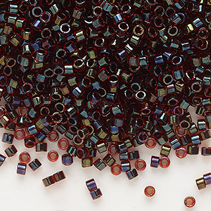 Seed bead, Delica&reg;, glass, translucent garnet-lined luster ruby, (DB0297), #11 round. Sold per 250-gram pkg.