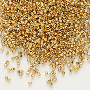 Seed bead, Delica&reg;, glass, opaque galvanized yellow gold, (DB0410), #11 round. Sold per 7.5-gram pkg.