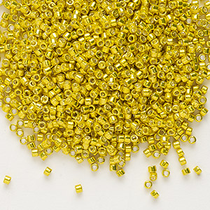 Seed bead, Delica&reg;, glass, opaque galvanized lemon, (DB0424), #11 round. Sold per 7.5-gram pkg.