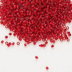Seed bead, Delica&reg;, glass, transparent silver-lined red, (DB0602), #11 round. Sold per 7.5-gram pkg.