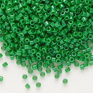 Seed bead, Delica&reg;, glass, opaque kelly green, (DB0655), #11 round. Sold per 7.5-gram pkg.