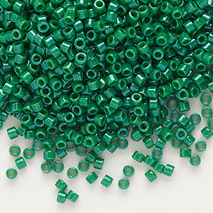 Seed bead, Delica&reg;, glass, opaque green, (DB0656), #11 round. Sold per 7.5-gram pkg.