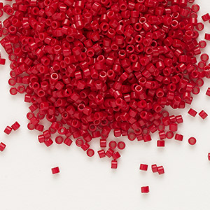 Seed bead, Delica&reg;, glass, opaque semi-matte dyed bright red, (DB0791), #11 round. Sold per 7.5-gram pkg.