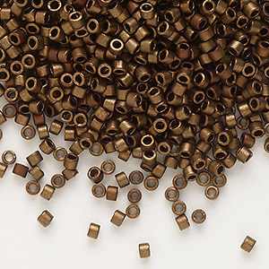 Seed bead, Delica&reg;, glass, opaque matte metallic gold iris bronze, (DB1051), #11 round. Sold per 250-gram pkg.