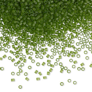Seed bead, Delica&reg;, glass, translucent matte olive green, (DB1267), #11 round. Sold per 50-gram pkg.