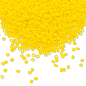 Seed bead, Delica&reg;, glass, opaque matte canary, (DB1582), #11 round. Sold per 7.5-gram pkg.