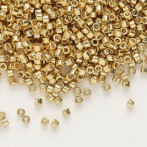 Seed bead, Delica&reg;, glass, Duracoat&reg; opaque galvanized gold, (DB1832), #11 round. Sold per 7.5-gram pkg.