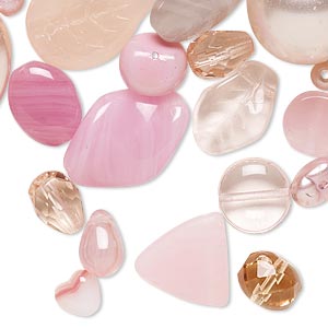Bead and component mix, Preciosa Czech pressed glass, multi-pink, 4mm-22x19mm mixed shape. Sold per 1/4 pound pkg, approximately 170-210 beads.