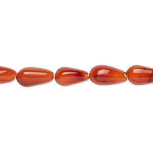 Bead, carnelian (dyed / heated), medium to dark orange-red, 6x5mm-14x6mm hand-cut teardrop, C grade, Mohs hardness 6-1/2 to 7. Sold per 14-inch strand.