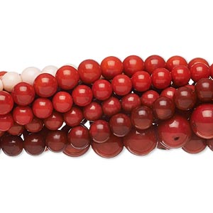 Bead mix, bamboo coral (dyed), multicolored, 6-12mm round, B- grade, Mohs hardness 3-1/2 to 4. Sold per (10) 15&quot; to 16&quot; strands.