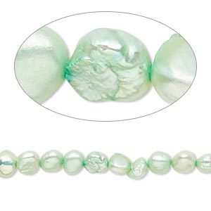 Pearl, cultured freshwater (dyed), shamrock, 5-6mm flat-sided potato, D grade, Mohs hardness 2-1/2 to 4. Sold per 15-inch strand.
