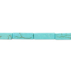 Bead, magnesite (dyed / stabilized), blue-green, 13x4mm square tube, B- grade, Mohs hardness 3-1/2 to 4. Sold per 15-inch strand.