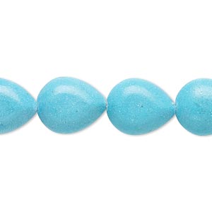 Bead, magnesite (dyed / stabilized), blue, 14x12mm puffed teardrop, C grade, Mohs hardness 3-1/2 to 4. Sold per 15-inch strand.