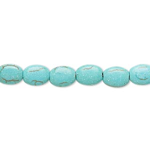 Bead, magnesite (dyed / stabilized), light teal green, 8x6mm-8x7mm puffed oval, B- grade, Mohs hardness 3-1/2 to 4. Sold per 15-inch strand.