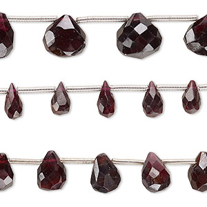 Bead mix, garnet (natural / dyed), 5x3mm-12mm hand-cut multi-teardrop, C grade, Mohs hardness 7 to 7-1/2. Sold per pkg of (3) 6-inch strands.