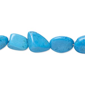 Bead, magnesite (dyed / stabilized), dark blue, medium to extra-large flat pebble, Mohs hardness 3-1/2 to 4. Sold per 15-inch strand.