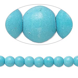 Bead, magnesite (dyed / stabilized), matte teal, 5-6mm round, B- grade, Mohs hardness 3-1/2 to 4. Sold per 15-inch strand.