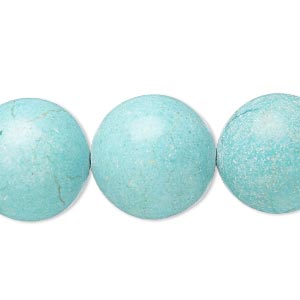 Bead, magnesite (dyed / stabilized), blue-green, 17-18mm round, C- grade, Mohs hardness 3-1/2 to 4. Sold per 8-inch strand.