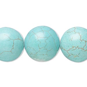 Bead, magnesite (dyed / stabilized), blue-green, 17-20mm round, C- grade, Mohs hardness 3-1/2 to 4. Sold per 8-inch strand.
