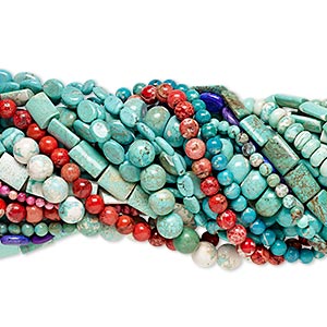 Bead mix, magnesite (dyed / stabilized), mixed colors, 6mm-48x37mm mixed shape, Mohs hardness 3-1/2 to 4. Sold per (25) 15&quot; to 16&quot; strands.