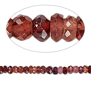 Bead, garnet (natural), 4x2mm-5x3mm hand-cut faceted rondelle, C grade, Mohs hardness 7 to 7-1/2. Sold per 13-inch strand.