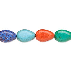 Bead, &quot;howlite&quot; (imitation) resin. mixed colors, 12x8mm-13x9mm puffed teardrop. Sold per 15-inch strand.