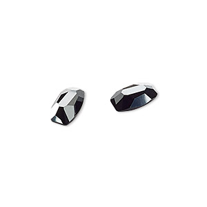 Embellishment, Crystal Passions&reg;, jet hematite, 10x6mm faceted organic oval fancy stone (4855). Sold per pkg of 2.