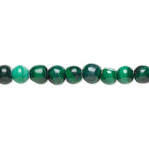 Bead, malachite (natural), 4-6mm round, C grade, Mohs hardness 3-1/2 to 4. Sold per 15-inch strand.