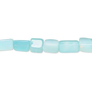 Bead, blue opal (natural), 6x4mm-11x6mm hand-cut square tube and flat rectangle, C+ grade, Mohs hardness 5 to 6-1/2. Sold per 13-inch strand.