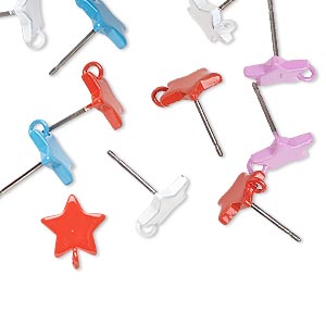 Earstud mix, enameled steel, mixed colors, 9x9mm star with closed loop. Sold per pkg of 6 pairs.