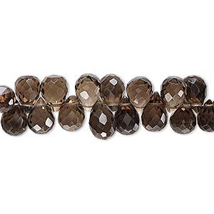 Bead, smoky quartz (heated / irradiated), 7x5mm-8x6mm hand-cut top-drilled faceted teardrop, B- grade, Mohs hardness 7. Sold per 4-inch strand.