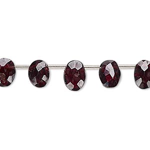 Bead, garnet (dyed), 8x6mm-9x7mm hand-cut top-drilled faceted flat oval, B- grade, Mohs hardness 7 to 7-1/2. Sold per pkg of 14 beads.