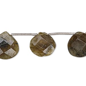 Bead, labradorite (natural), 14x13mm-15mm hand-cut top-drilled faceted puffed teardrop, D grade, Mohs hardness 6 to 6-1/2. Sold per pkg of 10 beads.