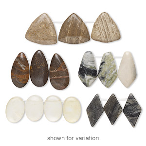 Focal and drop mix, multi-gemstone (natural / coated) and glass, mixed colors, 16x12mm-40x25mm mixed shape with flat back, C grade, Mohs hardness 3 to 7. Sold per pkg of (3) 3- to 5-piece sets.