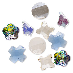 Component mix, glass, mixed colors, 18-30mm mixed shape. Sold per pkg of (5) 2-piece sets.