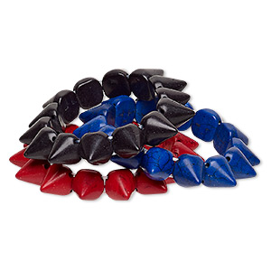 Bracelet, stretch, &quot;turquoise&quot; (imitation) resin, red / blue / black, 14mm spike, 7 inches. Sold per pkg of 3.