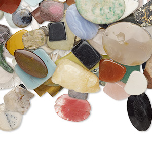 Focal / drop / bead mix, multi-gemstone (natural / dyed) and glass, 18x17mm-50x42mm mixed shape, Mohs hardness 3 to 7. Sold per 1-pound pkg, approximately 35-50 pieces.