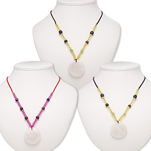 Necklace mix, rose quartz / multi-gemstone (natural / dyed) / acrylic / nylon / glass, multicolored, 39-40mm round, 20- to 24-inch continuous loop. Sold per pkg of 3.